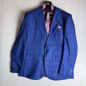 Statement Italy Confidence Wool Cashmere Super 180 Suit Jacket 44R With Vest Tie